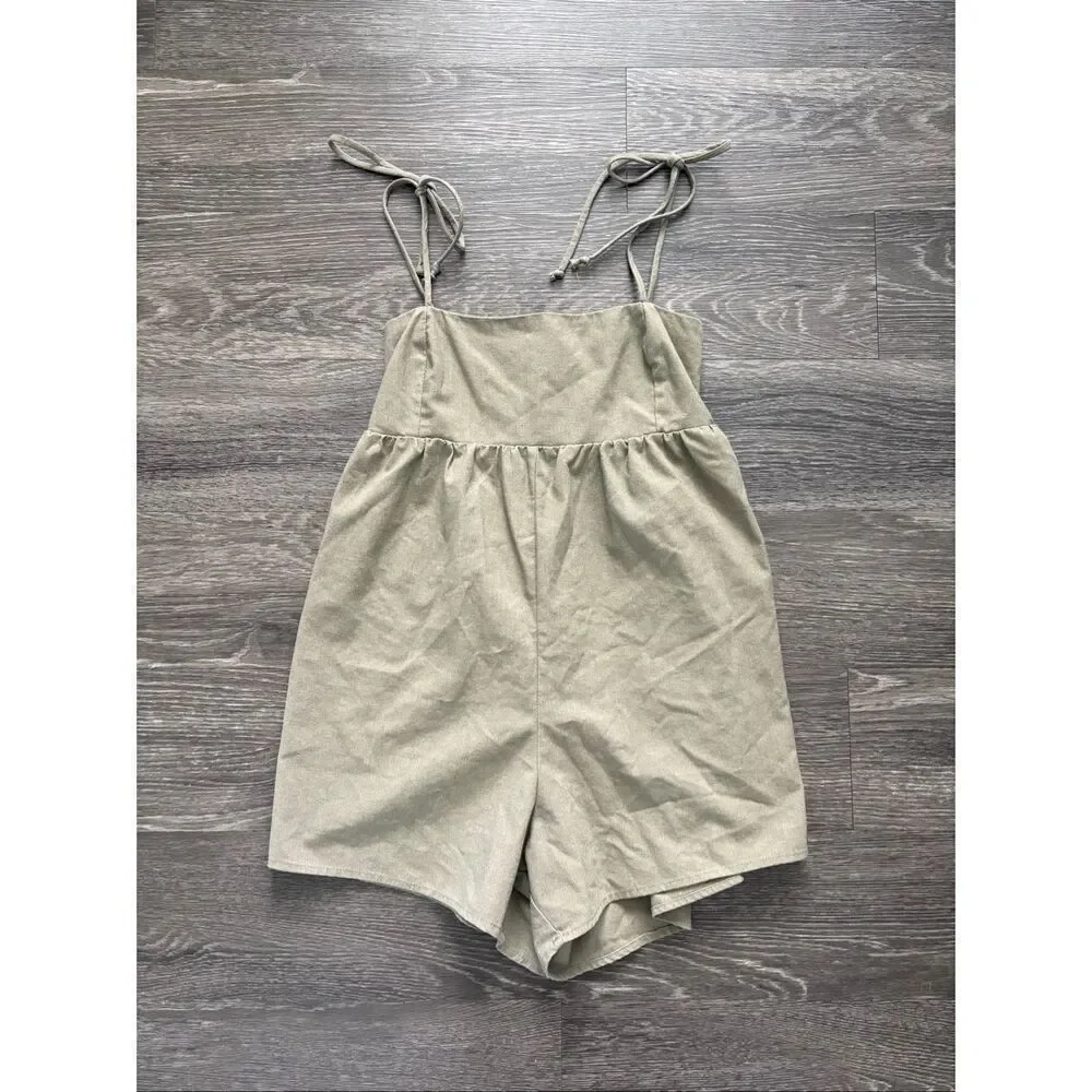 Miou Muse Green Linen Cotton Blend Romper Size Small
